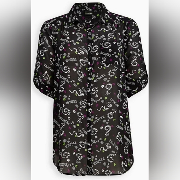 TORRID Beetlejuice Sandworm Button Down Tunic Shirt Size 3 - Picture 4 of 14